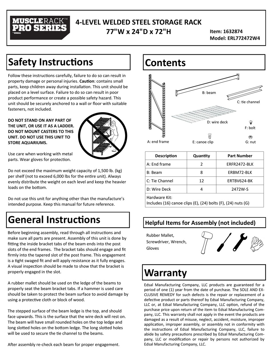 EDSAL MUSCLERACK PRO SERIES QUICK START MANUAL Pdf Download ManualsLib