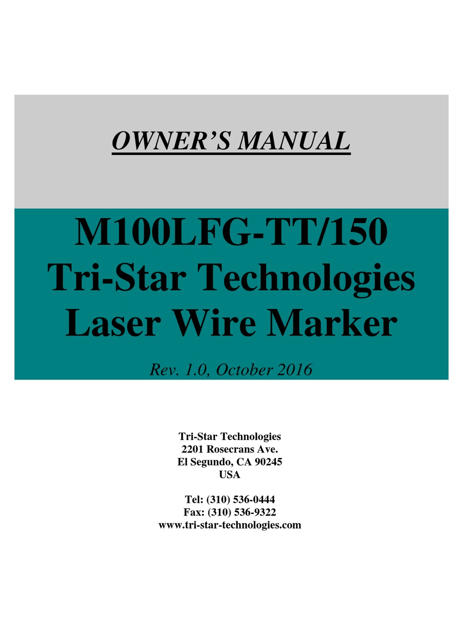 TRISTAR M100LFGTT/150 OWNER'S MANUAL Pdf Download ManualsLib