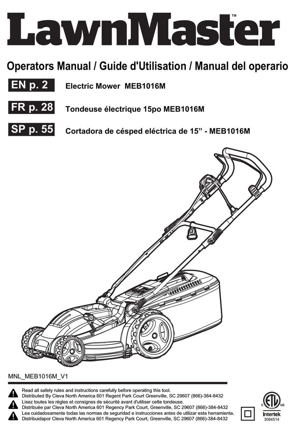 LAWNMASTER MEB1016M OPERATOR'S MANUAL Pdf Download ManualsLib
