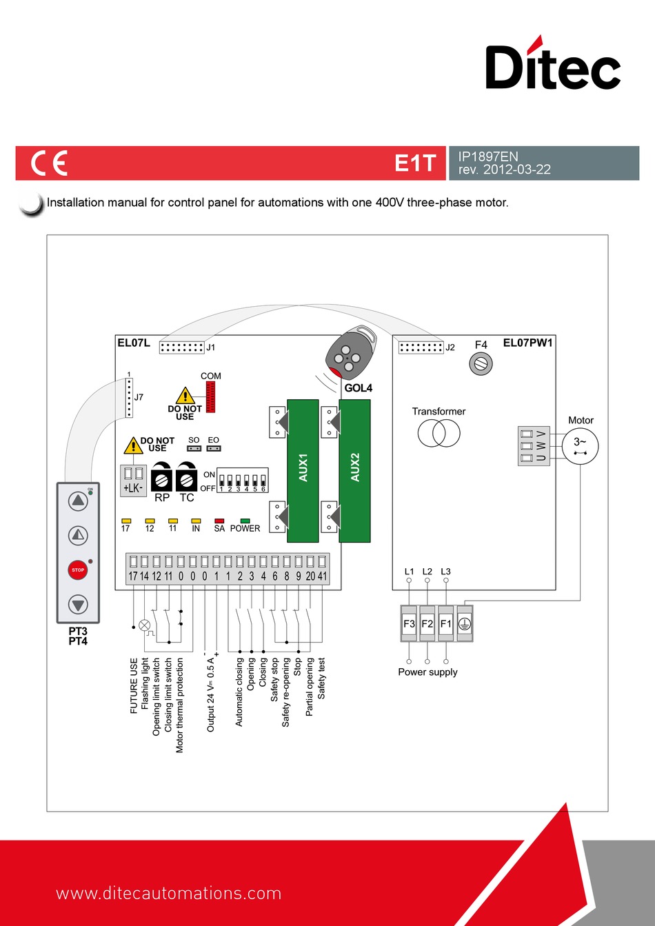 Ditec E T Installation Manual Pdf Download Manualslib