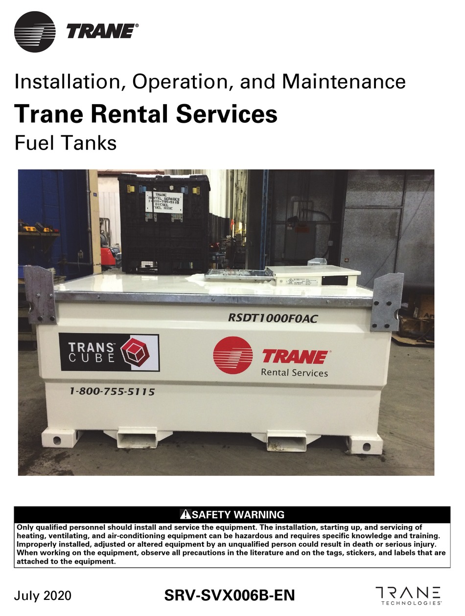 TRANE RSDT1000F0AA INSTALLATION, OPERATION AND MAINTENANCE MANUAL Pdf