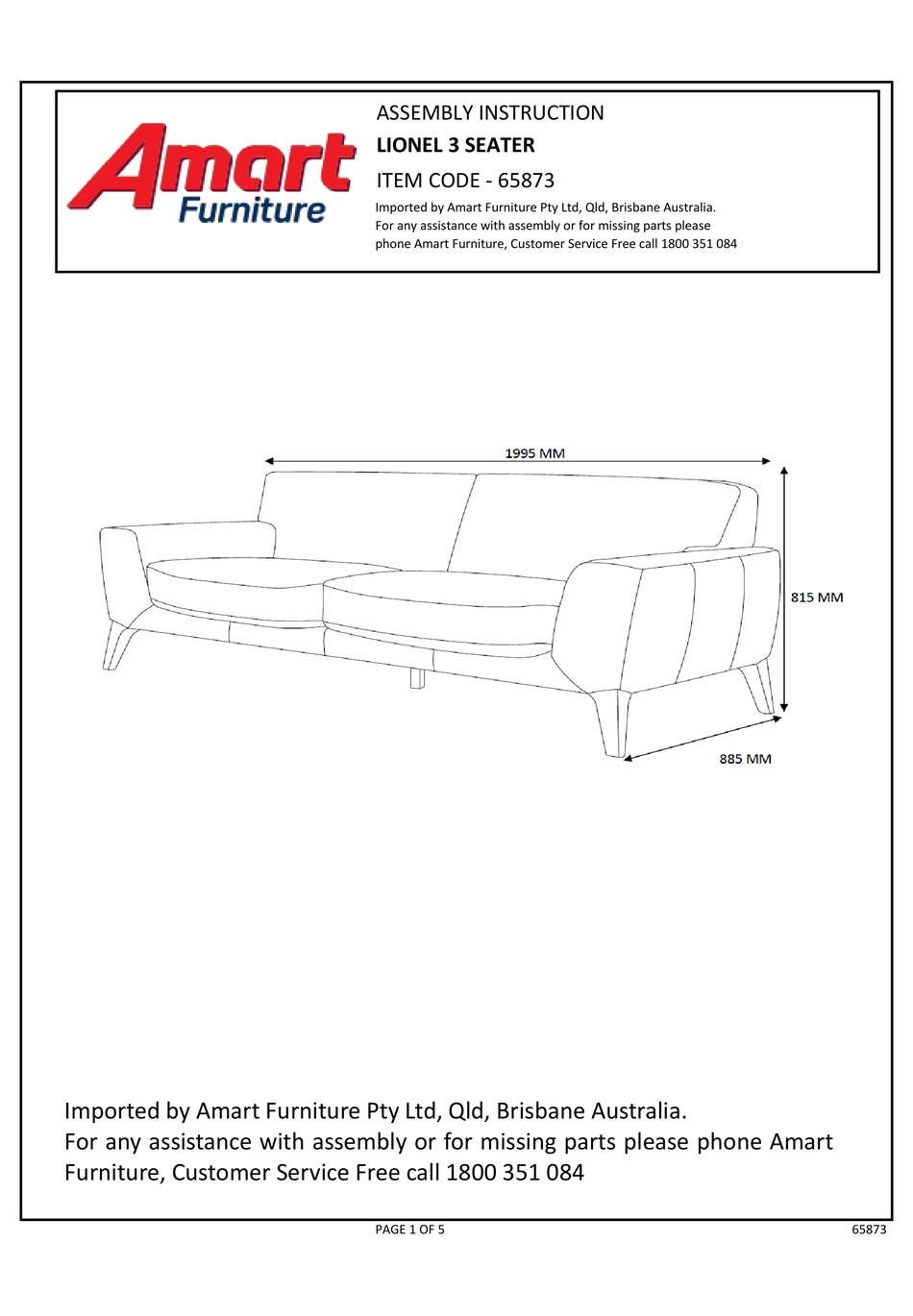 AMART FURNITURE 65873 ASSEMBLY INSTRUCTION Pdf Download ManualsLib