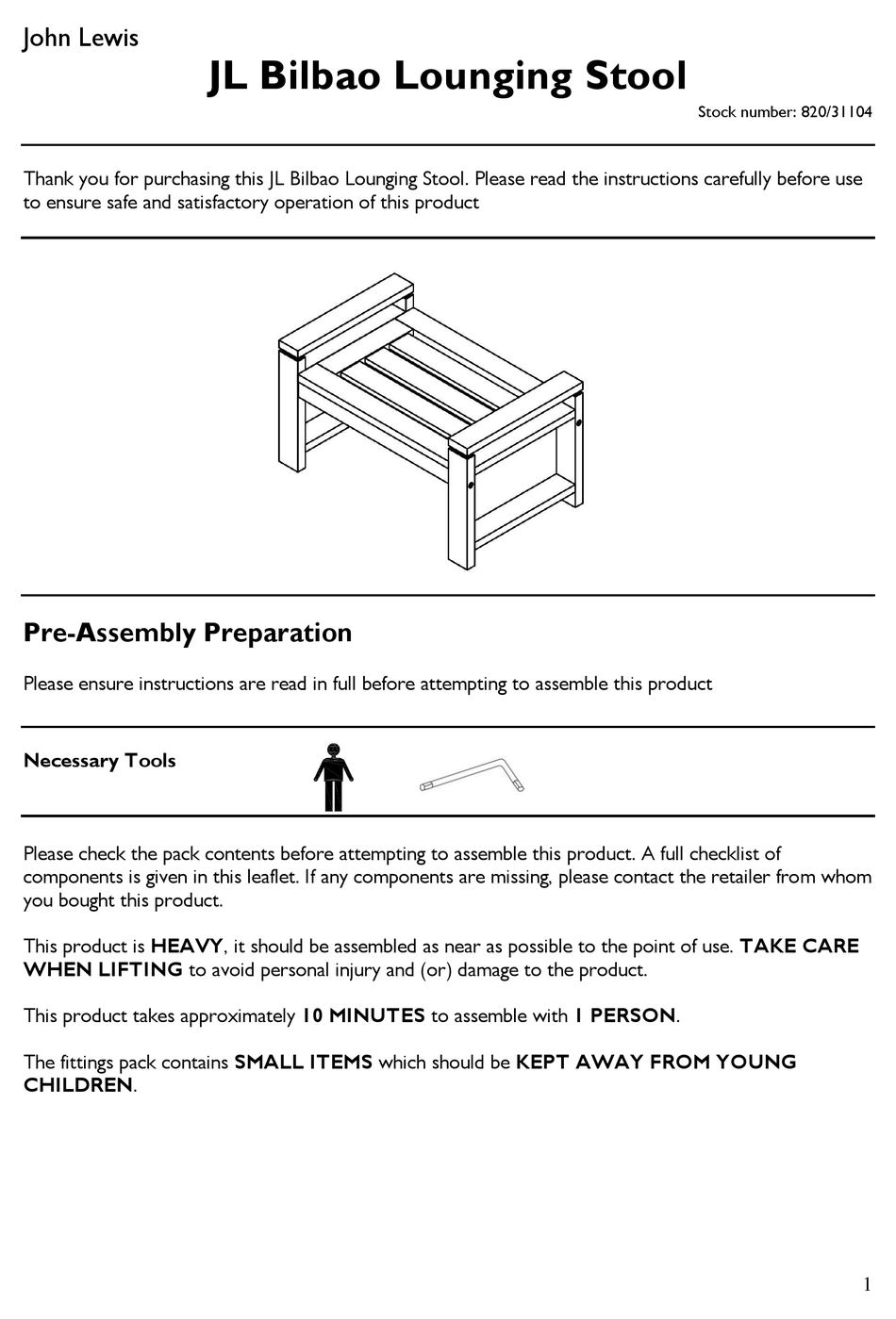 JOHN LEWIS JL BILBAO LOUNGING STOOL ASSEMBLY INSTRUCTIONS Pdf Download