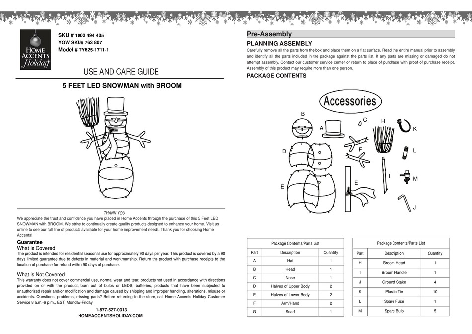 HOME ACCENTS HOLIDAY TY62517111 USE AND CARE MANUAL Pdf Download