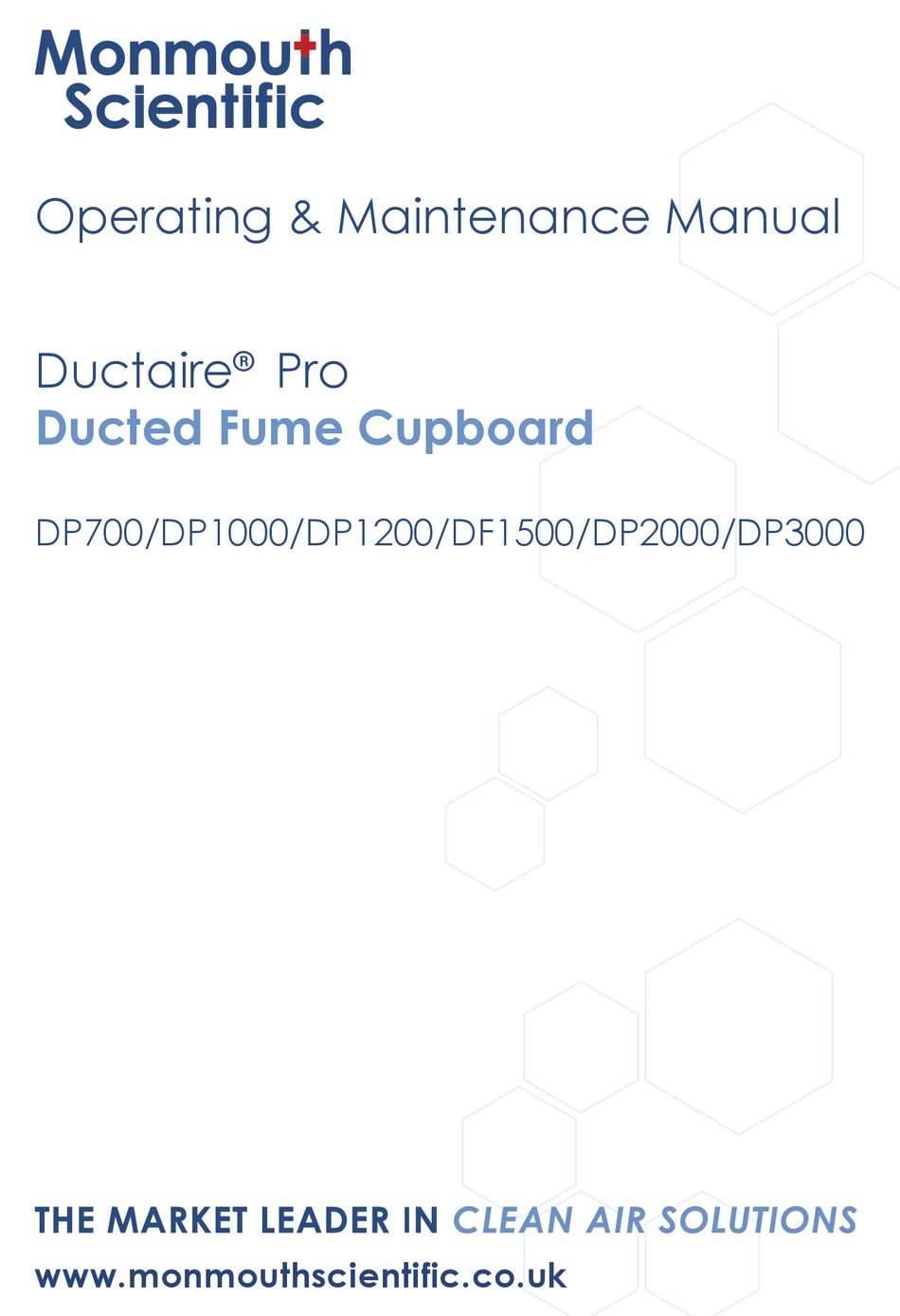 MONMOUTH SCIENTIFIC DUCTAIRE PRO DP700 OPERATING & MAINTENANCE MANUAL