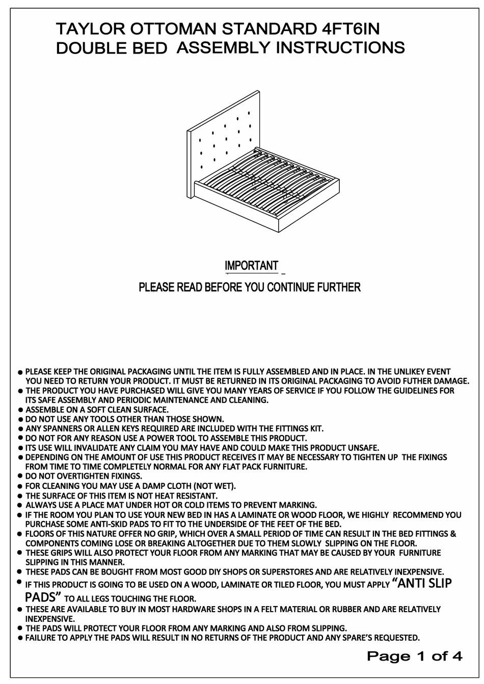 BEDTIME TAYLOR OTTOMAN ASSEMBLY INSTRUCTIONS Pdf Download ManualsLib