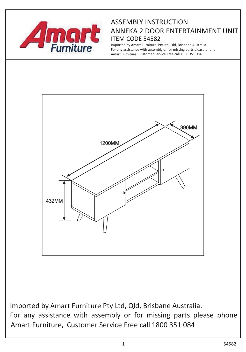 AMART FURNITURE ANNEKA 54582 ASSEMBLY INSTRUCTION MANUAL Pdf Download