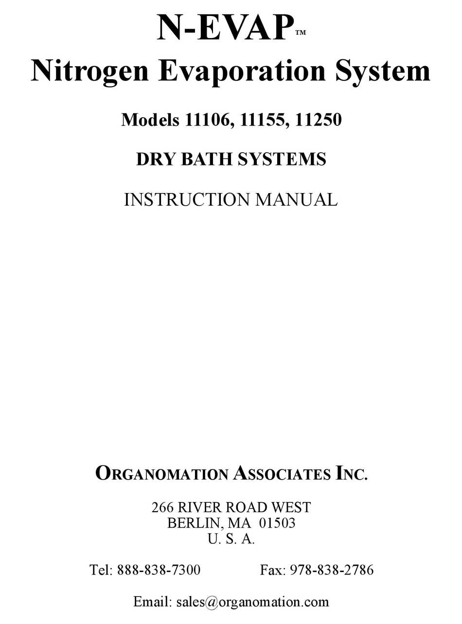 ORGANOMATION ASSOCIATES NEVAP 11106 INSTRUCTION MANUAL Pdf Download