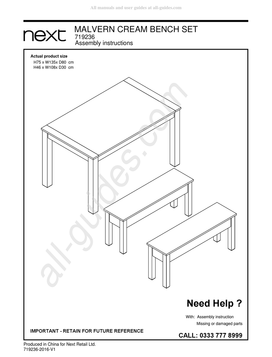 NEXT MALVERN CREAM 719236 ASSEMBLY INSTRUCTIONS MANUAL Pdf Download