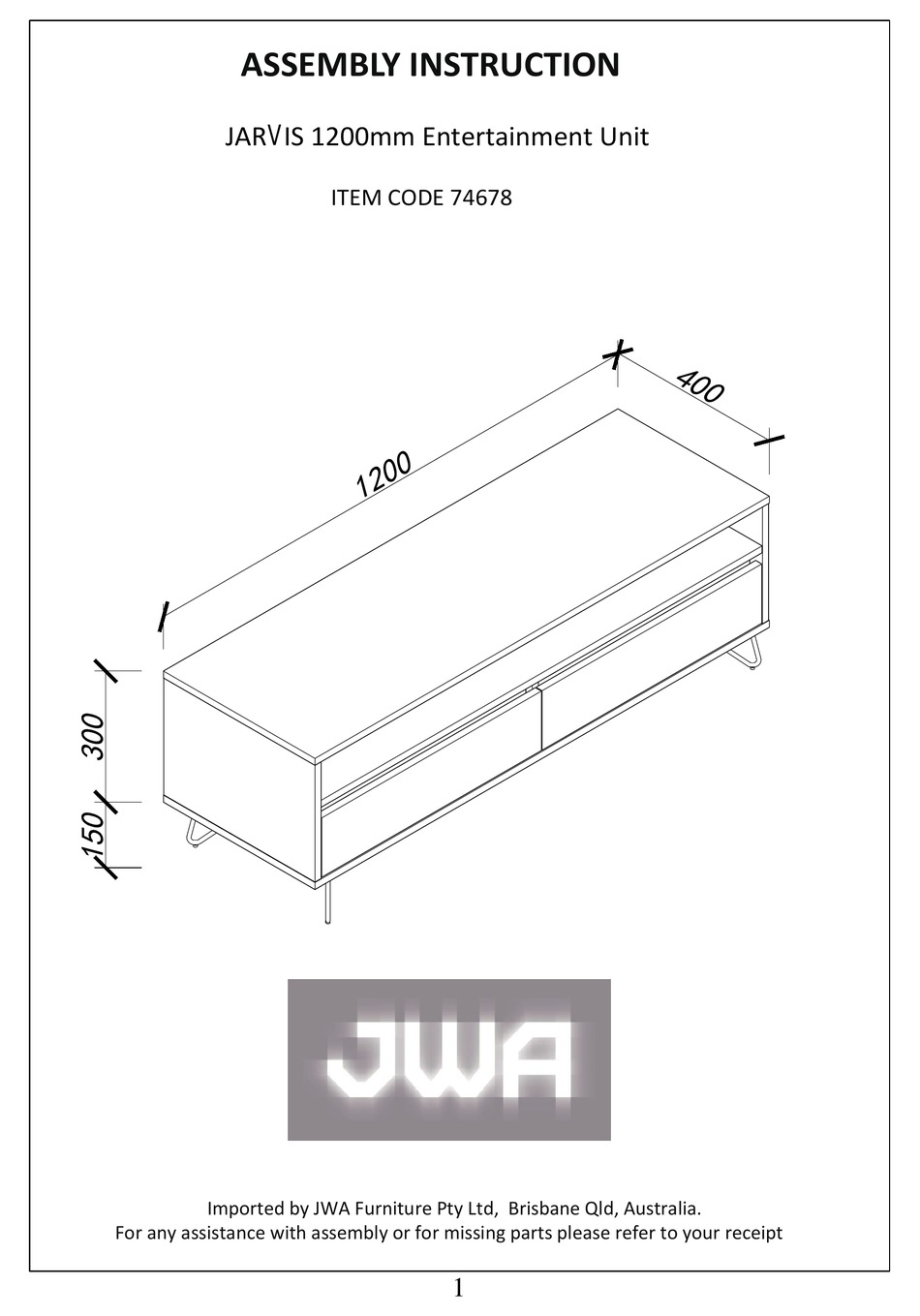 JWA JARVIS 74678 ASSEMBLY INSTRUCTION MANUAL Pdf Download ManualsLib