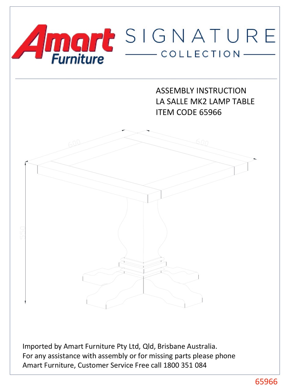AMART FURNITURE LA SALLE MK2 65966 ASSEMBLY INSTRUCTION MANUAL Pdf