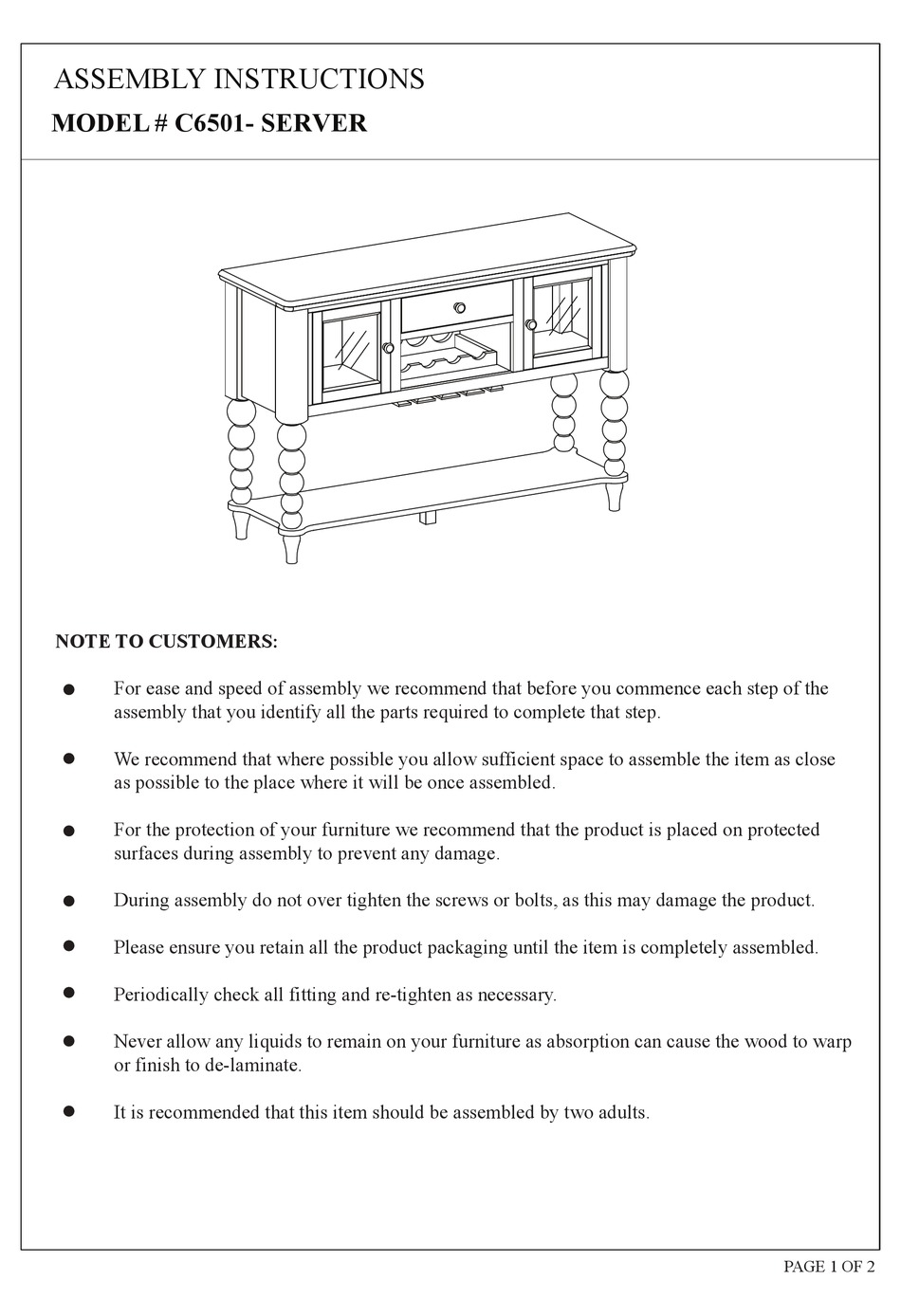 2K FURNITURE DESIGN C6501 ASSEMBLY INSTRUCTIONS Pdf Download ManualsLib