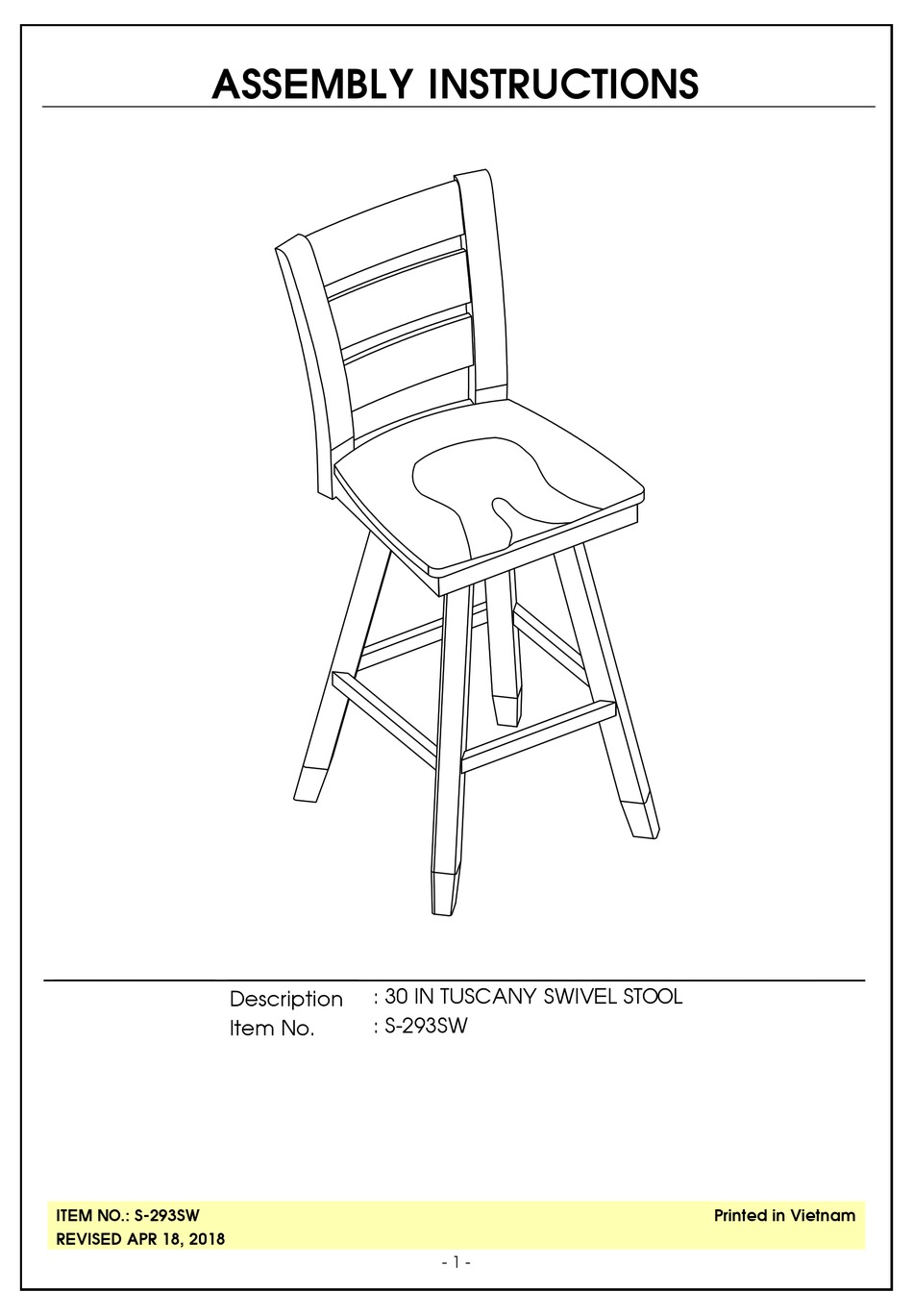 UNFINISHED FURNITURE OF WILMINGTON TUSCANY S293SW ASSEMBLY