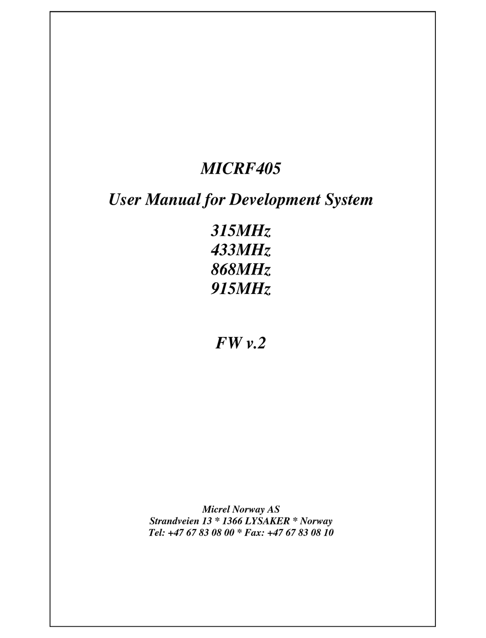 MICREL MICRF405 USER MANUAL Pdf Download | ManualsLib