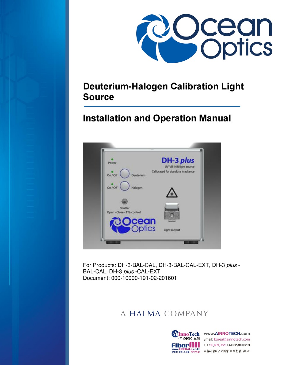 HALMA OCEAN OPTICS DH3 SERIES INSTALLATION AND OPERATION MANUAL Pdf