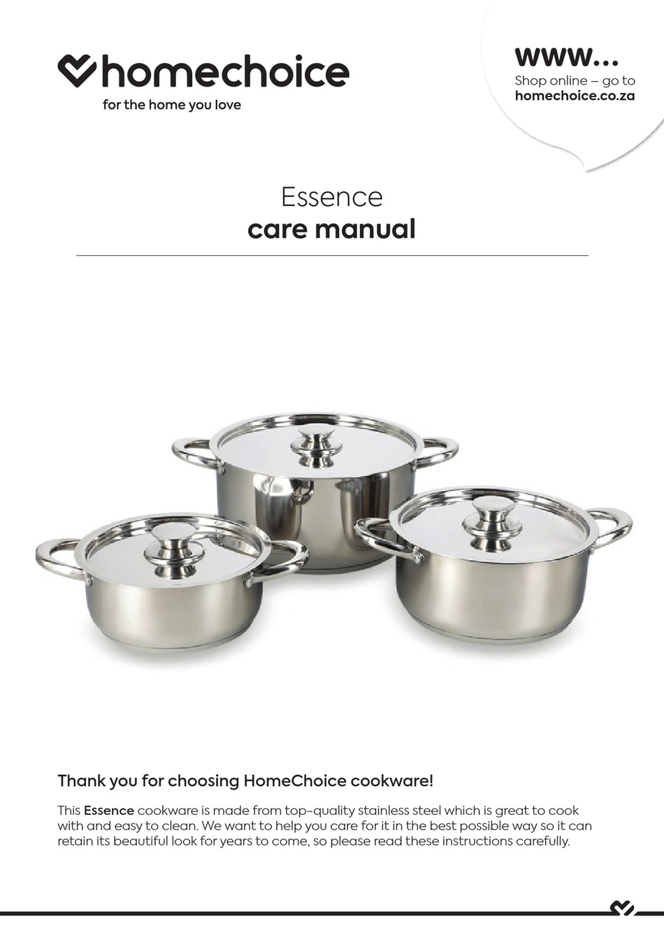 HOMECHOICE ESSENCE CARE MANUAL Pdf Download ManualsLib
