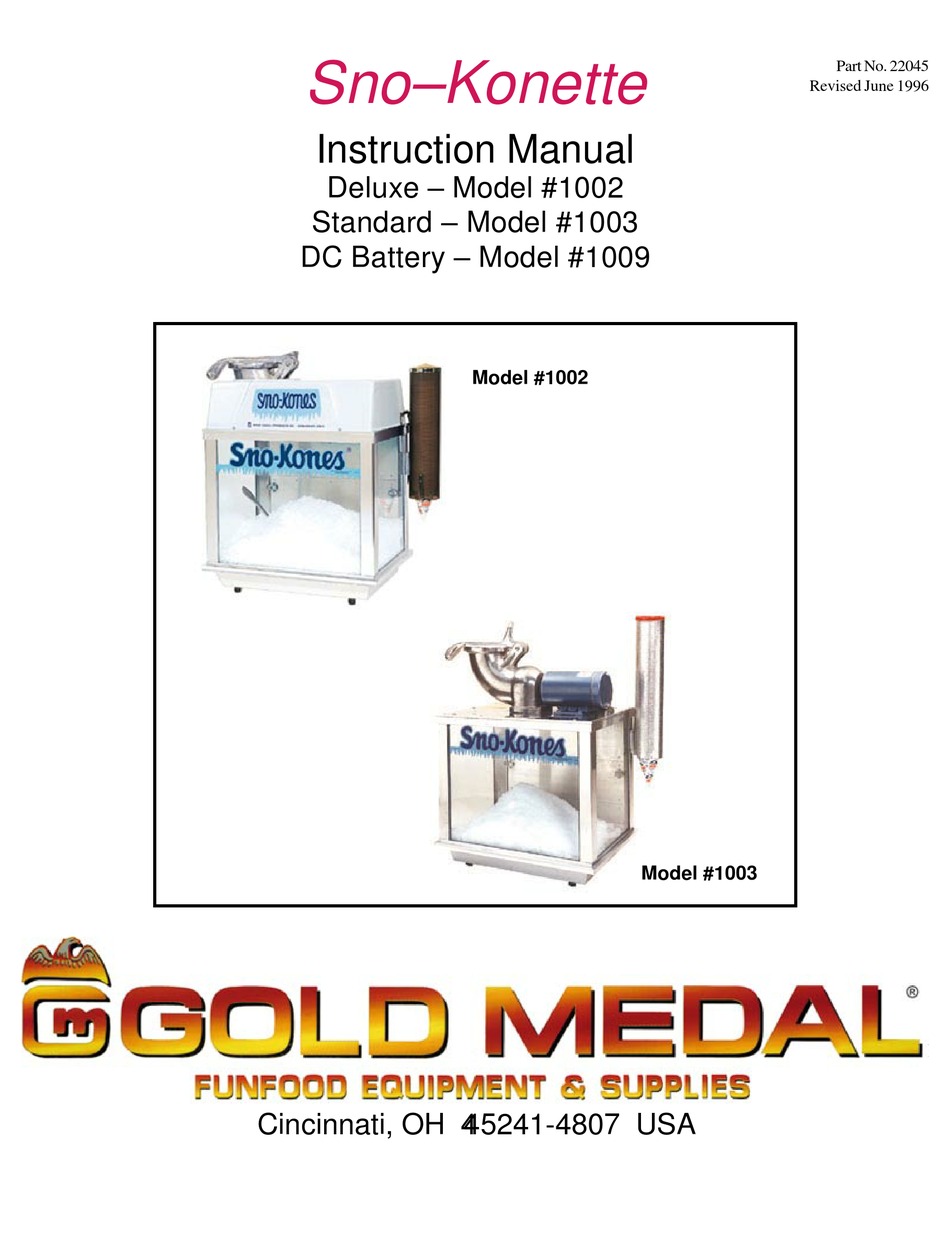 Gold medal sno 2025 cone machine instructions