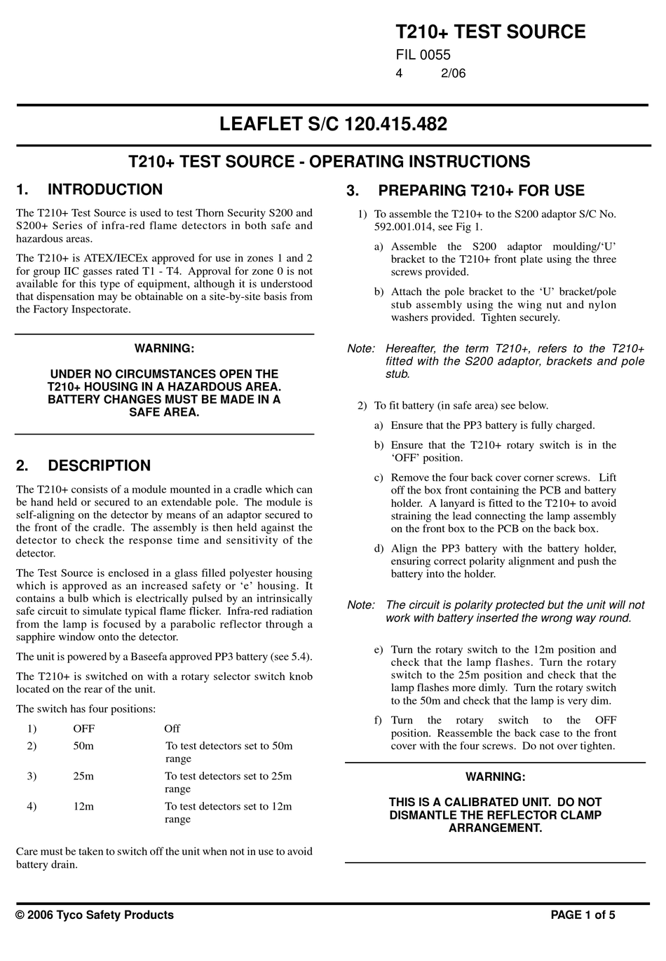 TYCO T210+ LEAFLET Pdf Download | ManualsLib
