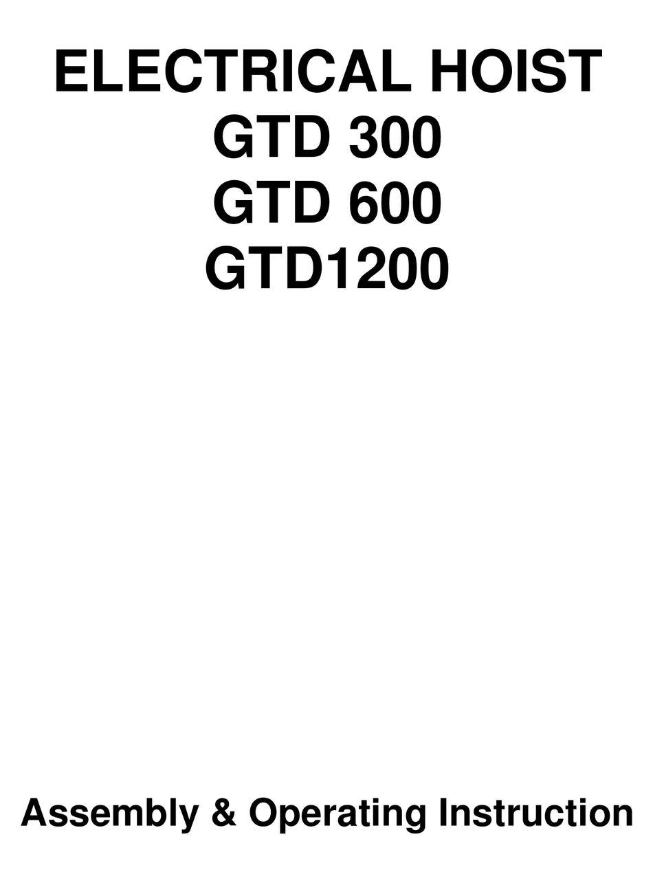 GOLDWINCH GTD 300 ASSEMBLY & OPERATING INSTRUCTION Pdf Download