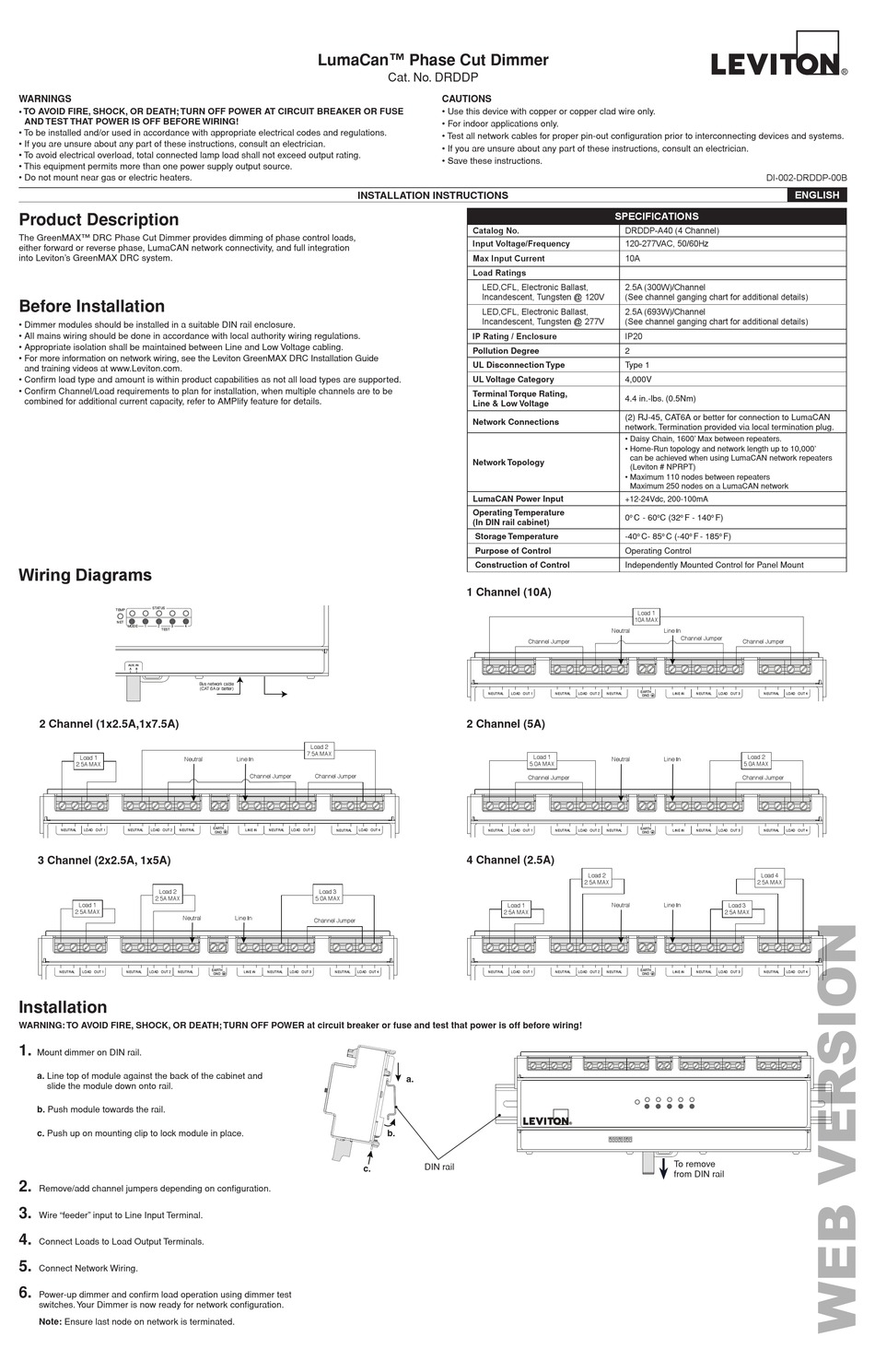 LEVITON LUMACAN DRDDP INSTALLATION INSTRUCTIONS Pdf Download ManualsLib