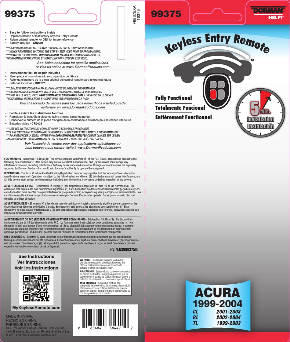 DORMAN 99375 PROGRAMMING INSTRUCTIONS Pdf Download ManualsLib