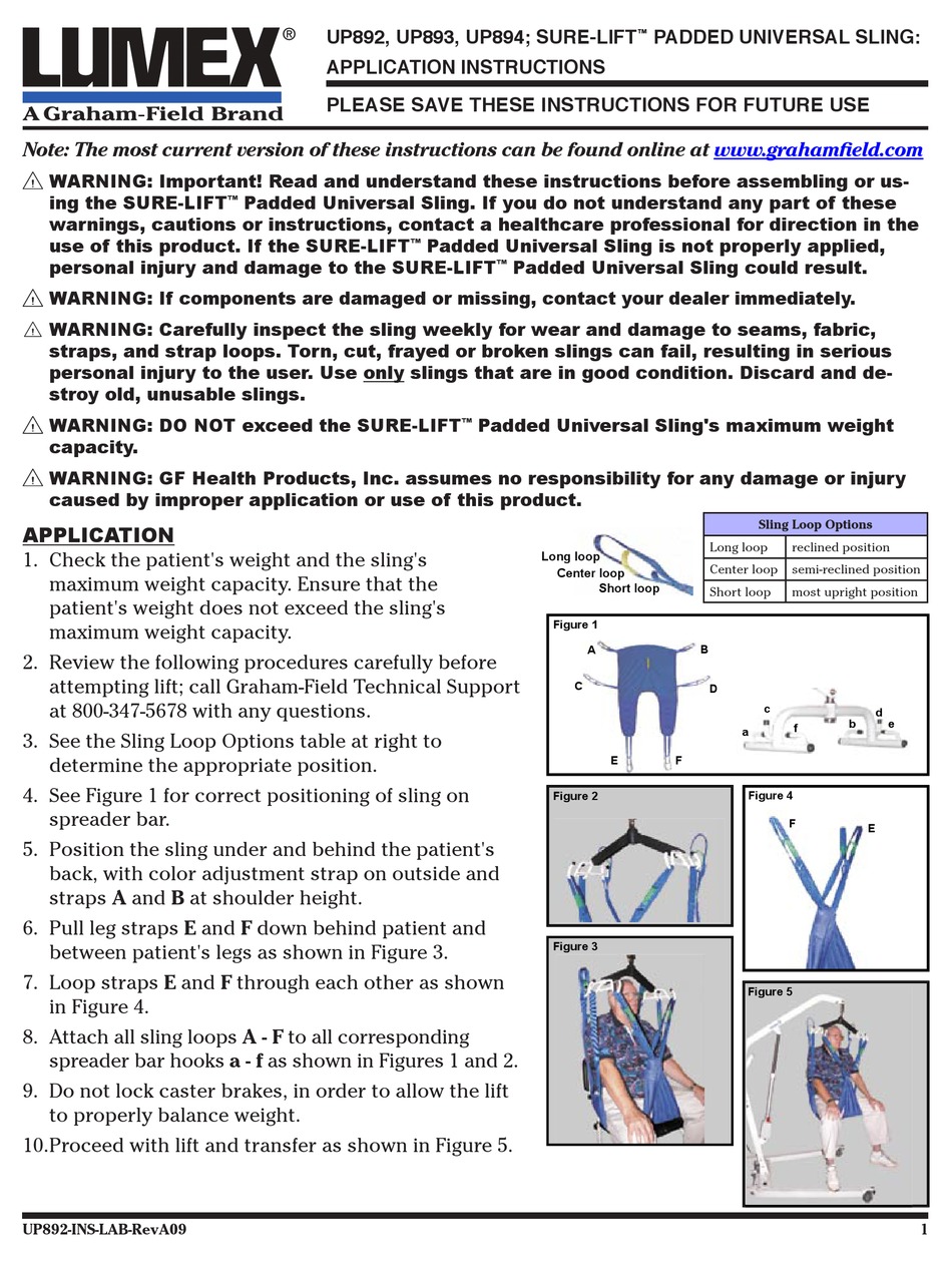 GRAHAM FIELD LUMEX SURELIFT UP892 QUICK START MANUAL Pdf Download