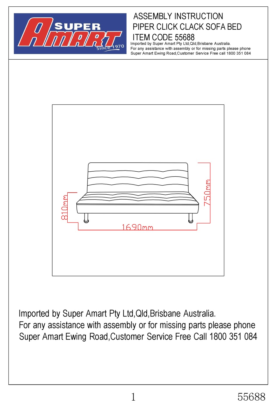AMART FURNITURE PIPER CLICK CLACK 55688 ASSEMBLY INSTRUCTION Pdf
