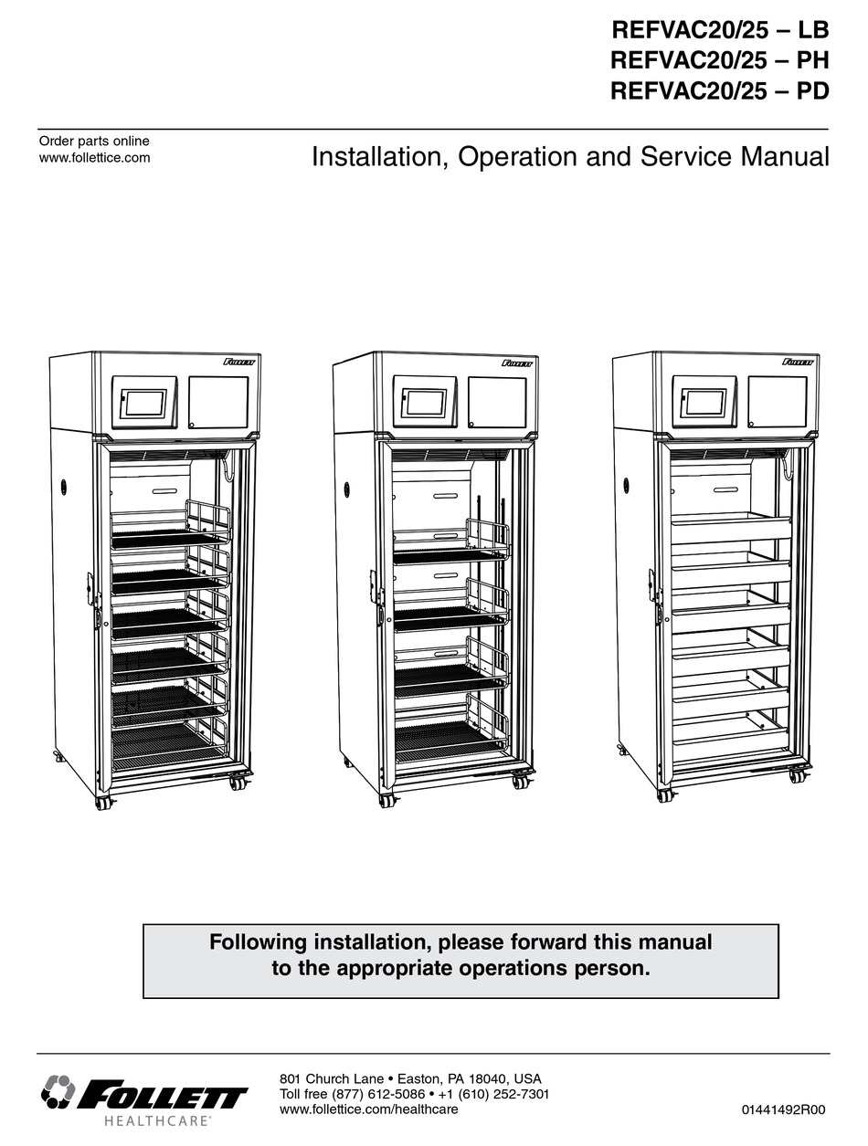 FOLLETT REFVAC20LB INSTALLATION, OPERATION AND SERVICE MANUAL Pdf