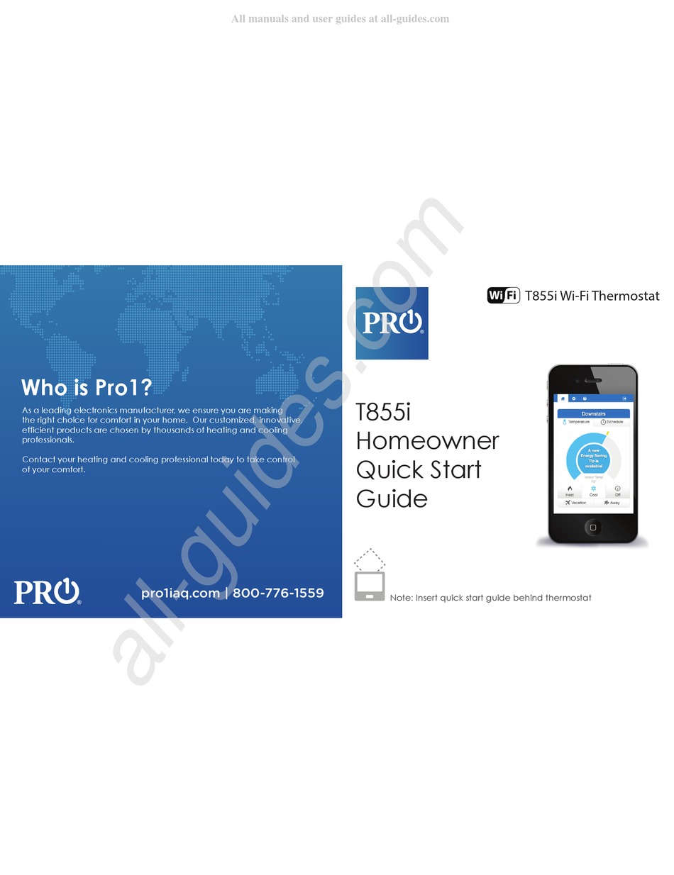PRO1 IAQ T855I QUICK START MANUAL Pdf Download ManualsLib