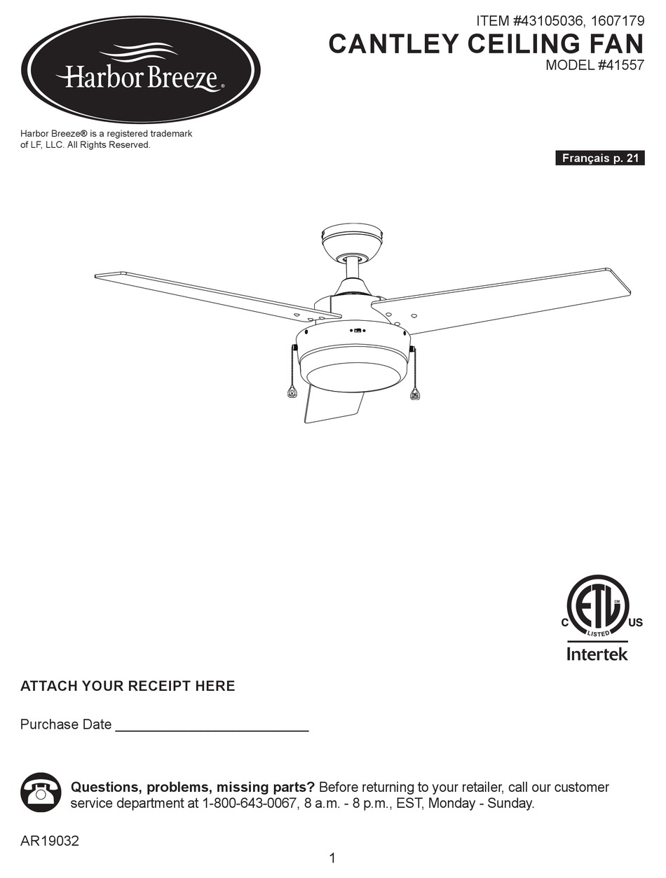 HARBOR BREEZE CANTLEY 41557 MANUAL Pdf Download ManualsLib