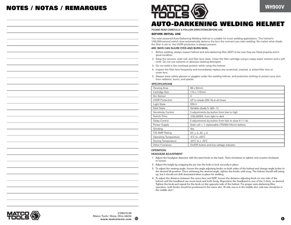 MATCO TOOLS WH900V INSTRUCTION MANUAL Pdf Download | ManualsLib