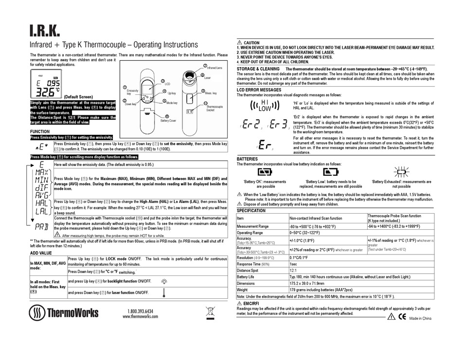 THERMOWORKS I.R.K. OPERATING INSTRUCTIONS Pdf Download ManualsLib