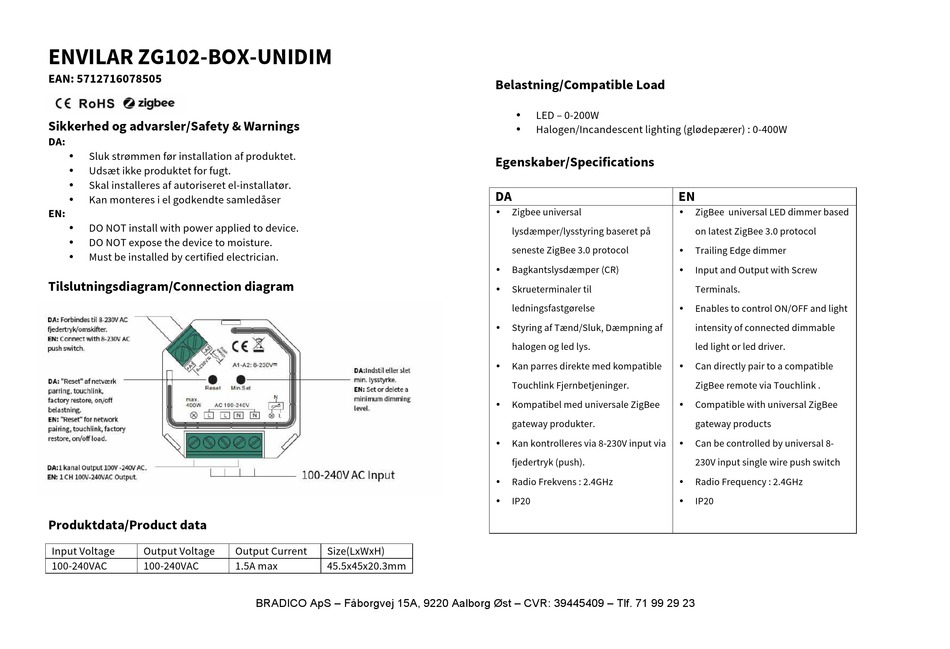 ZIGBEE ENVILAR ZG102BOXUNIDIM MANUAL Pdf Download ManualsLib