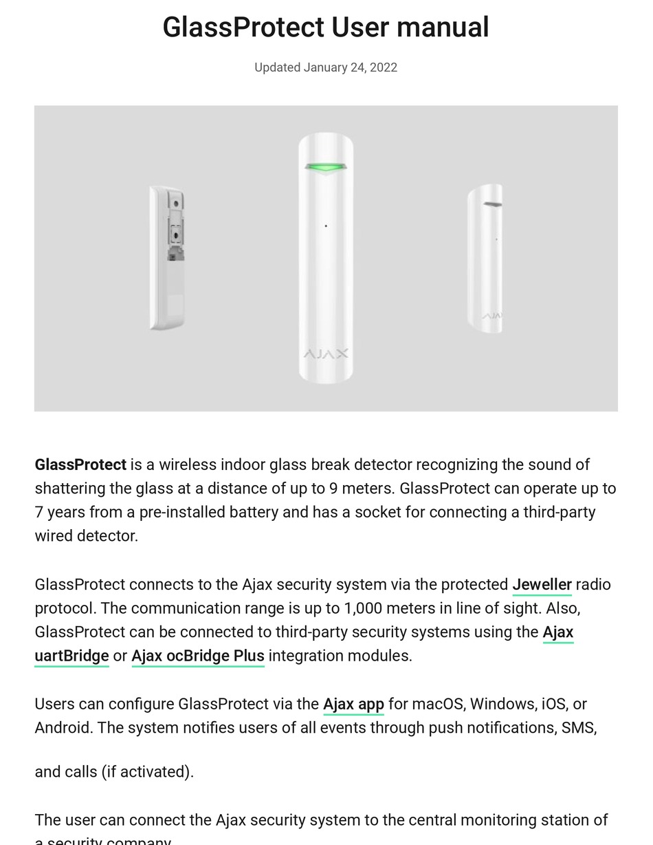 AJAX GLASSPROTECT USER MANUAL Pdf Download ManualsLib