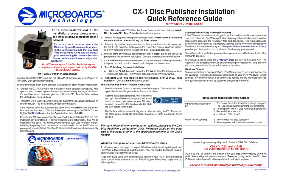MICROBOARDS TECHNOLOGY CX1 QUICK REFERENCE MANUAL Pdf Download