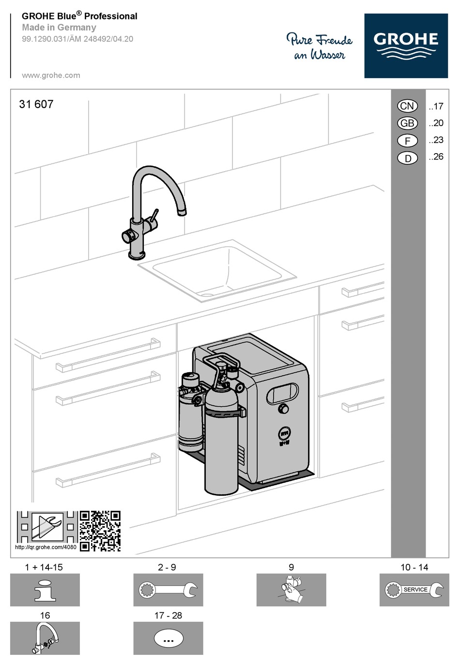 Installation And Commissioning; Maintenance And Cleaning - Grohe Blue  Professional 31 607 Manual [Page 22]