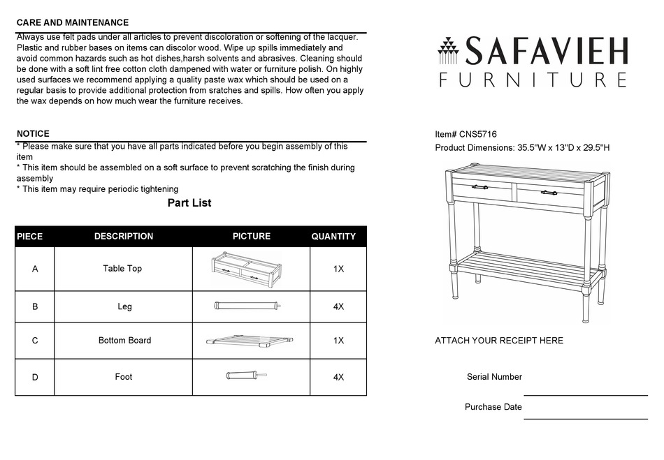 SAFAVIEH FURNITURE CNS5716 ASSEMBLY INSTRUCTIONS Pdf Download ManualsLib