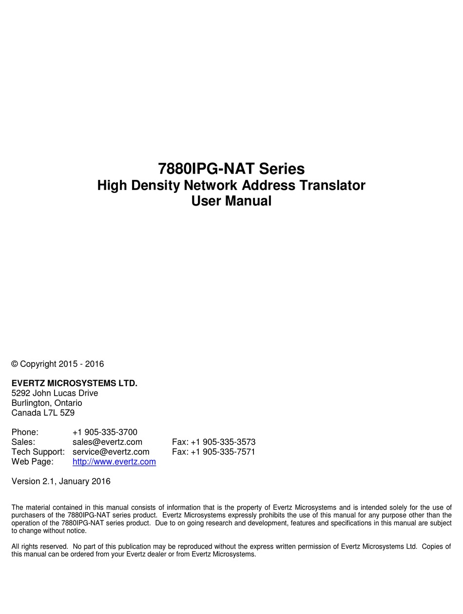 EVERTZ 7880IPGNAT SERIES USER MANUAL Pdf Download ManualsLib