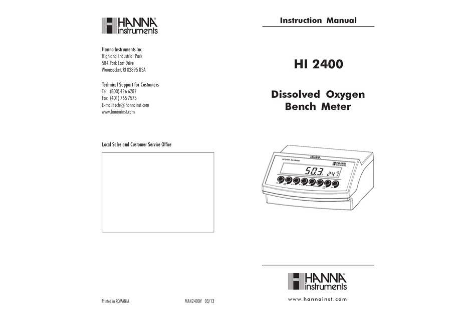 HANNA INSTRUMENTS HI 2400 INSTRUCTION MANUAL Pdf Download ManualsLib