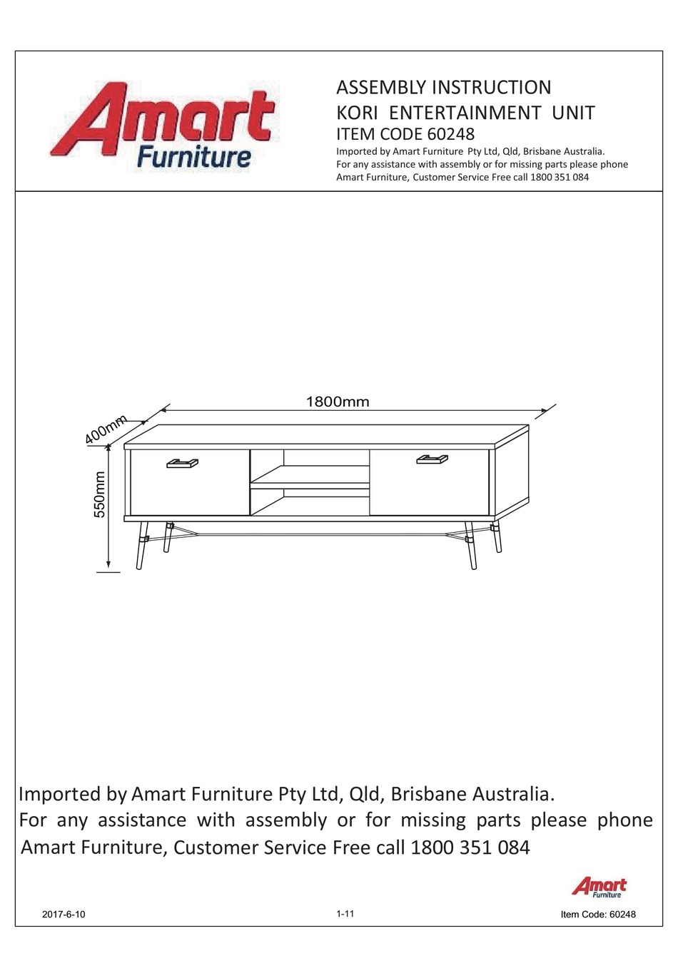 AMART FURNITURE KORI 60248 ASSEMBLY INSTRUCTION MANUAL Pdf Download