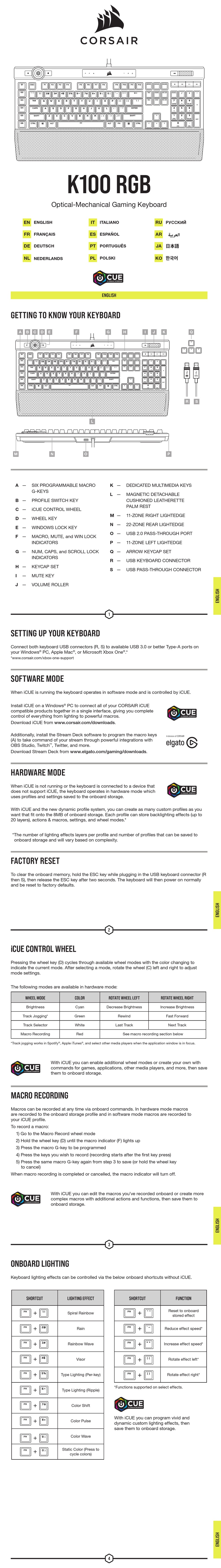 CORSAIR K100 RGB MANUAL Pdf Download ManualsLib