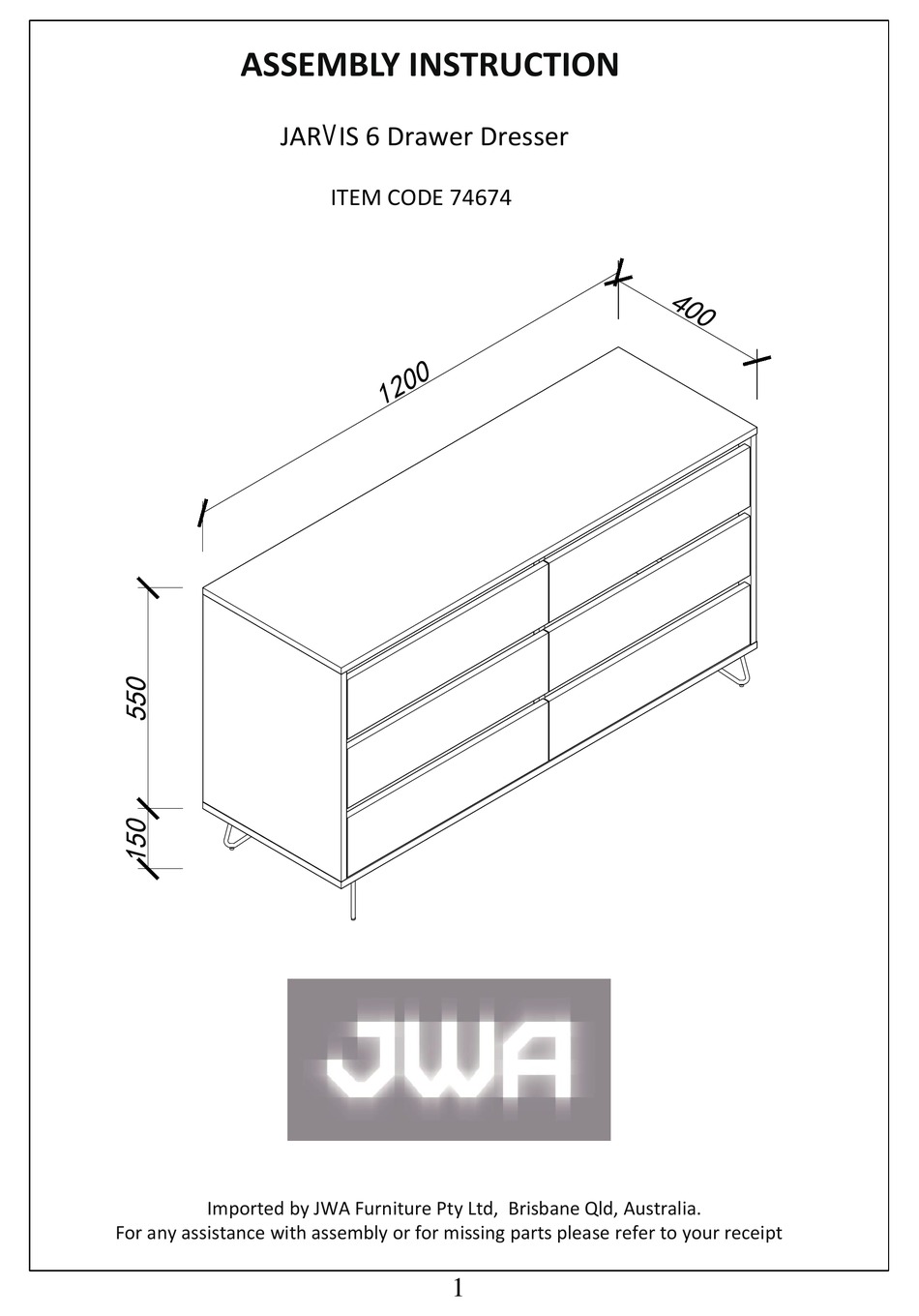 JWA JARVIS 74674 ASSEMBLY INSTRUCTION MANUAL Pdf Download ManualsLib