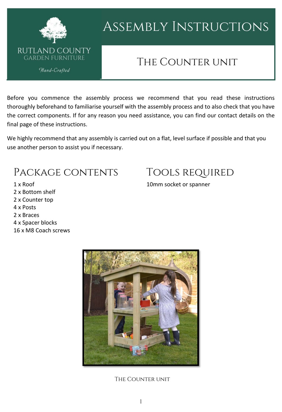 RUTLAND COUNTY GARDEN FURNITURE THE COUNTER UNIT ASSEMBLY INSTRUCTIONS