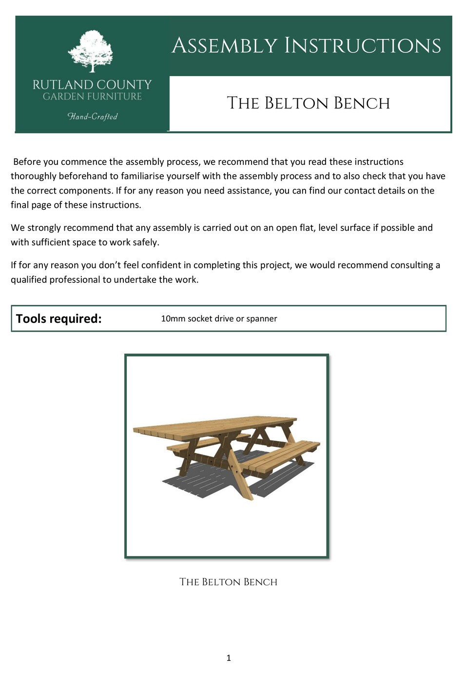 RUTLAND COUNTY GARDEN FURNITURE BELTON BENCH ASSEMBLY INSTRUCTIONS Pdf