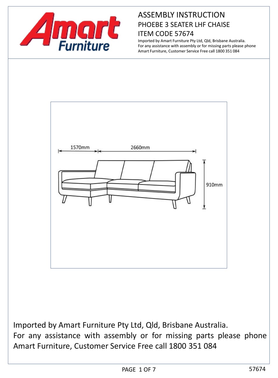 AMART FURNITURE 57674 ASSEMBLY INSTRUCTION MANUAL Pdf Download ManualsLib