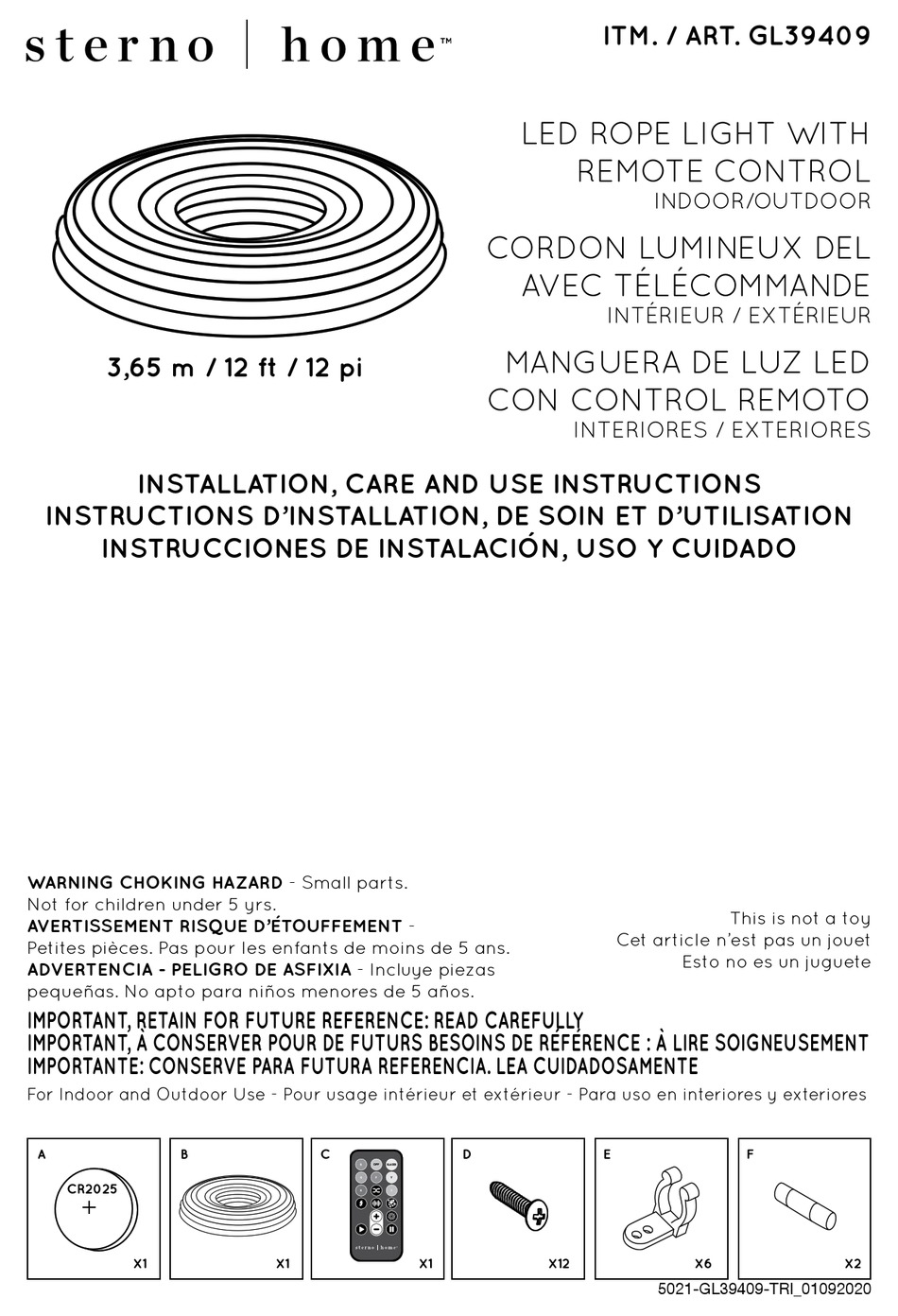 STERNO HOME GL39409 INSTALLATION, CARE AND USE MANUAL Pdf Download
