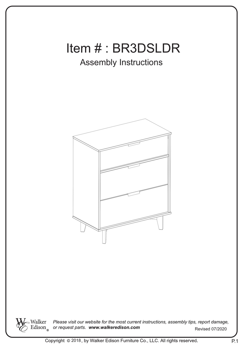 WALKER EDISON BR3DSLDR ASSEMBLY INSTRUCTIONS MANUAL Pdf Download
