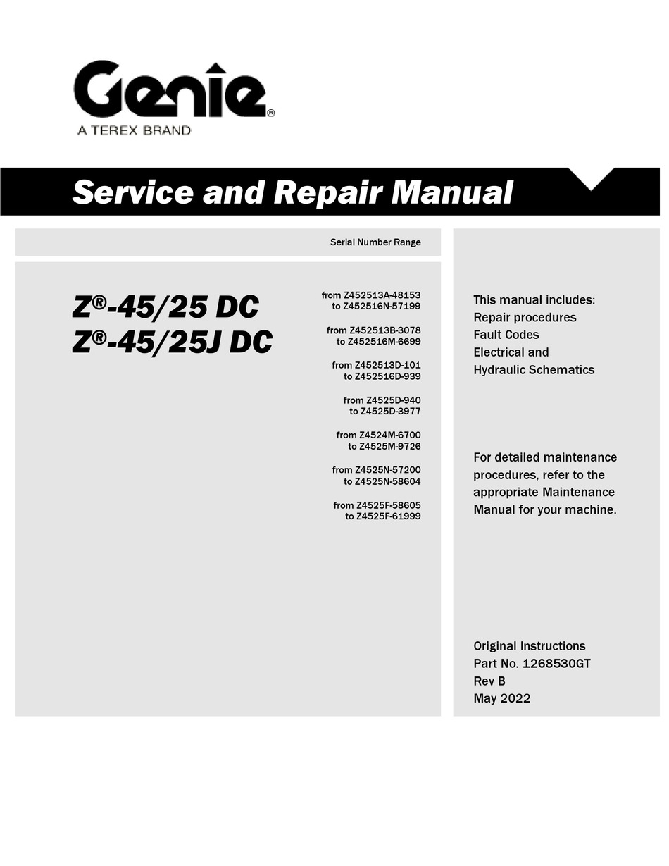 TEREX GENIE Z45/25 DC SERVICE AND REPAIR MANUAL Pdf Download ManualsLib