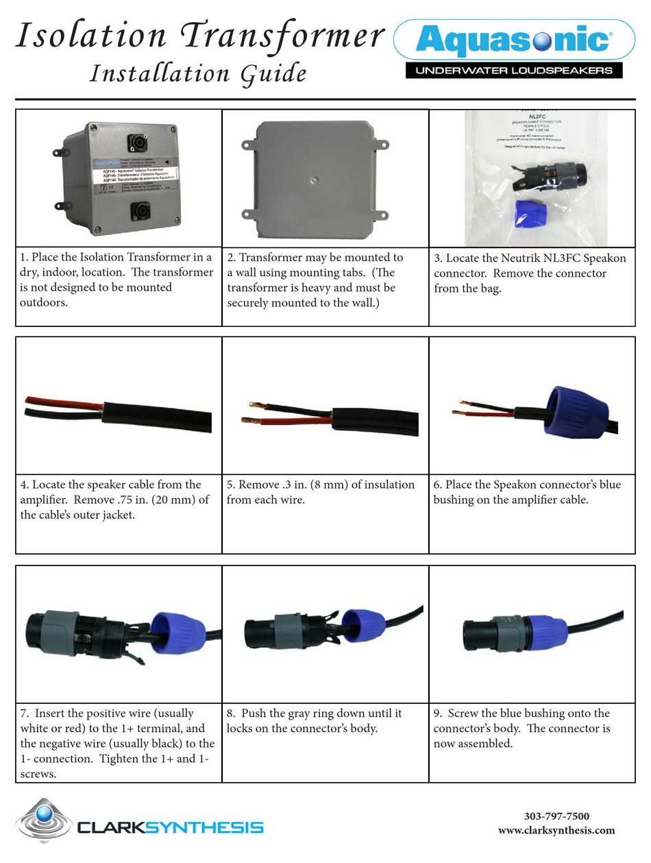 CLARK SYNTHESIS AQUASONIC ISOLATION TRANSFORMER INSTALLATION MANUAL Pdf