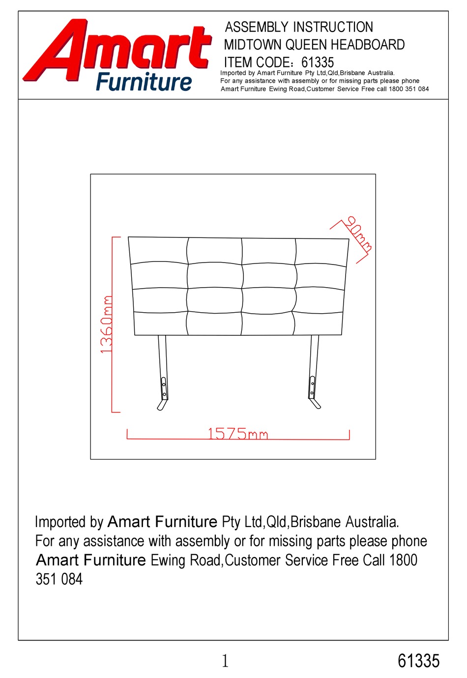 AMART FURNITURE MIDTOWN 61335 ASSEMBLY INSTRUCTION MANUAL Pdf Download ManualsLib